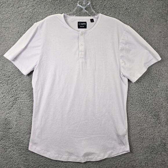 Cuts Men's Pyca Pro Henley Shirt White Solid Elongated Athleisure  Size M - Picture 1 of 11